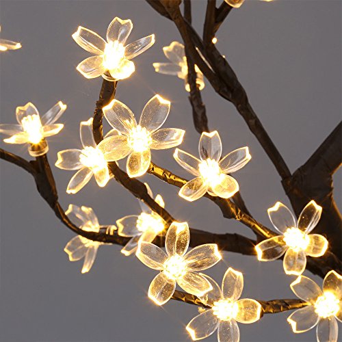 SUPOW Cherry Blossom Desk Lamp, Decorative Warm White Light, Black Branches