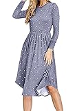 Simier Fariry Women Long Sleeve Pleated Polka Dot Pocket Swing Casual Midi Dress