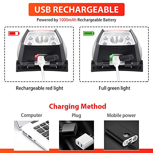 Rechargeable Headlamp with Red Light, Motion Sensor White LED Headlight(Included Battery), Comfortable Cotton Headband, IPX6 Waterproof Lightweight Head Lamps for Cycling Fishing Hiking Skiing