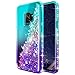 Galaxy S9 Case with Screen Protector (Full Coverage) for Girls Women, NageBee Glitter Liquid Sparkle Bling Floating Waterfall Quicksand Diamond Shockproof Cute Case for Samsung Galaxy S9 -Aqua/Purple
