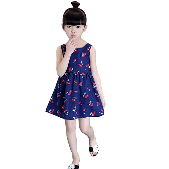 Chinatera Summer Baby Girls Sleeveless Dress Cherry Printed Party Wedding Pageant Dresses One Piece Casual Dress 5 6 Y Amazon In Clothing Accessories