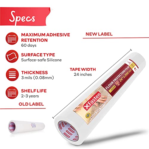 XFasten Floor Protection Film, 24Inch x 200Foot, 3 mils, Clear Self