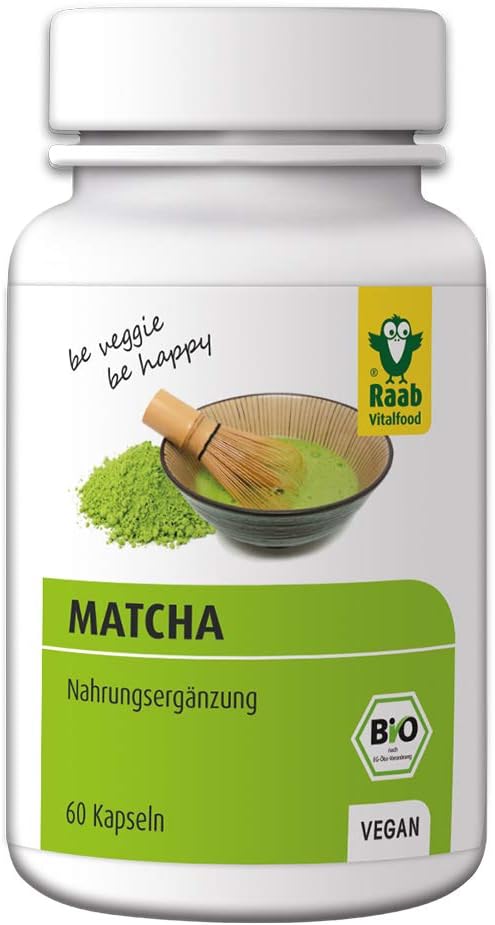 Raab Vitalfood Organic Matcha Capsules 60 Pack Green Tea Extract from Japan Premium Quality Laboratory Tested Vegan Gluten Free Green Tea 1 Month