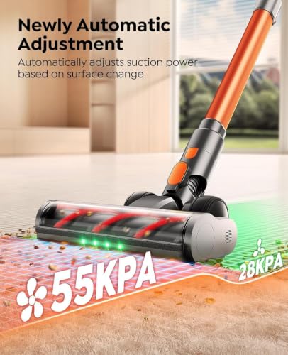Cordless Vacuum Cleaner, 650W/55Kpa/70Mins Stick Vacuum Cleaners for Home with 180° Foldable Wand &100cm Hose, Touch Screen AUTO-Mode, Wall Mount Charging, Fragrance, Vacuum for Floor/Carpet/Pet Hair