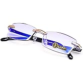LUFF Reading Glasses Hd Anti-Blue Diamond Cut Edge Frameless Reading Glasses for mens
