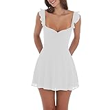 Women Summer Ruffle Sleeve Mini Dresses Solid Color