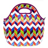 Neoprene Chevron Print Tote Bag - Insulated Waterproof Lunch Box for Kids, Women and Girls - Homwe