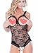 Niveltm Women's Lingerie Babydoll Open Cup Crotchless One-piece Teddy (M, Black)