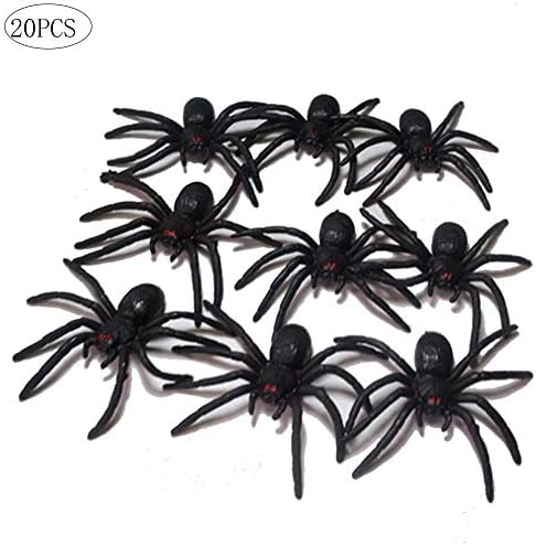 20Pcs Small Halloween Spiders Realistic Plastic Spider Toys Crepy Spiders for Haunted House Prop Indoor Outdoor Yard Halloween Decor - Black