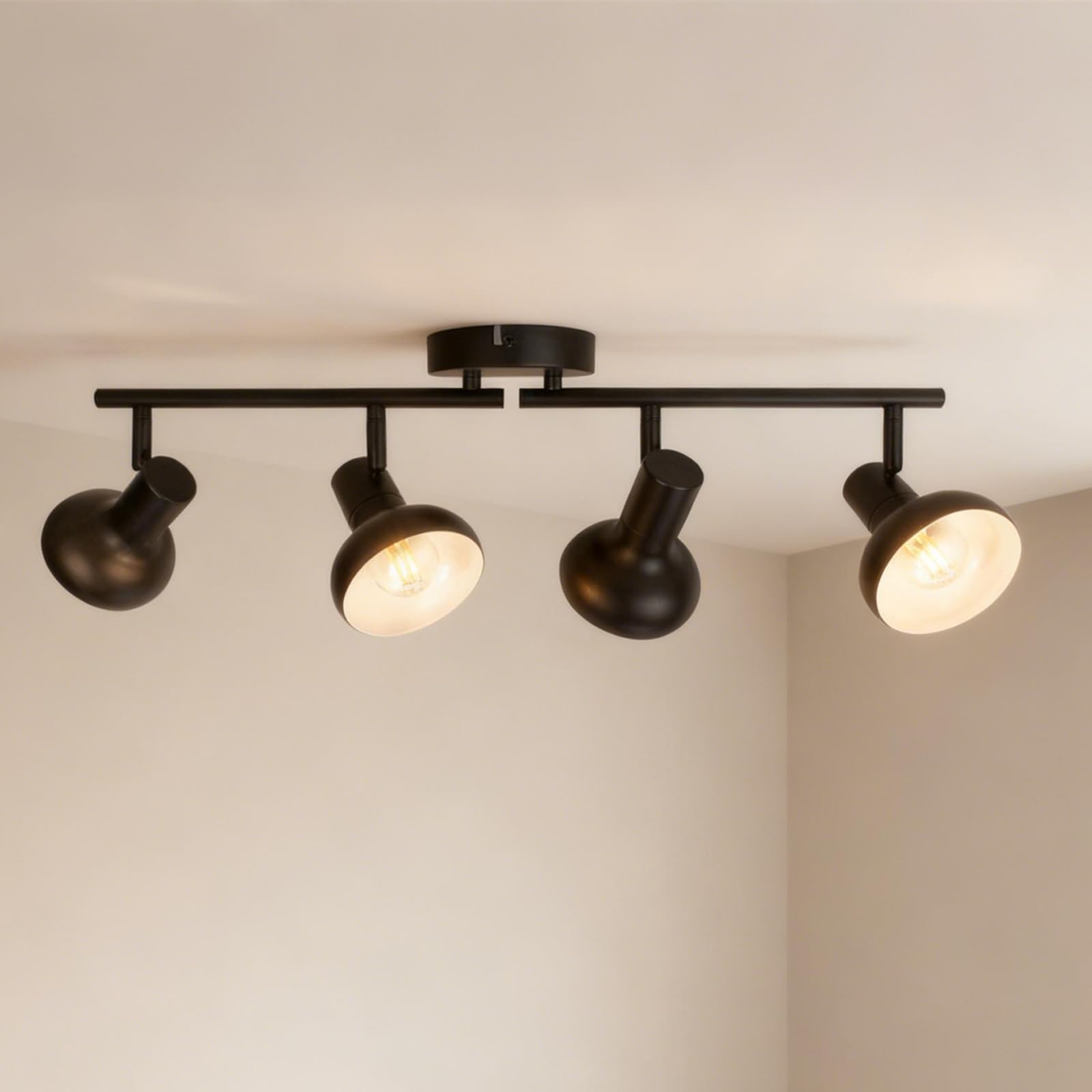 HiBay 4 Way Ceiling Spot Lights, Black Light Fittings Ceilings E14, Rotable Spotlights for Kitchen, Bedroom, Living Room, Office, Hallway, Lounge, Bulb Not Included