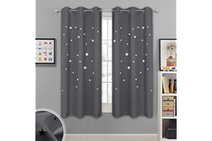 NICETOWN Blackout Star Curtains for Kids - Hollow Out Star Shaped Room Darkening Window Drapes for Space Themed/Nursery/Boys Adult Room Decor (2 Panels, 42 inches Wide x 63 inches Long, Grey)