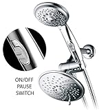 HotelSpa 6''/4'' Shower-Head/Handheld Shower Spiral Combo w/Patented ON/OFF Pause Switch and 5-7 foot Stretchable Stainless Steel Hose (Premium Chrome)