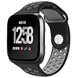 hooroor for Fitbit Versa Silicone Sport Bands for Women Men Small Large, Soft Silicone Replacement Strap Wristband for Fitbit Versa More Color Choice (#02-Black/Gray, Large)