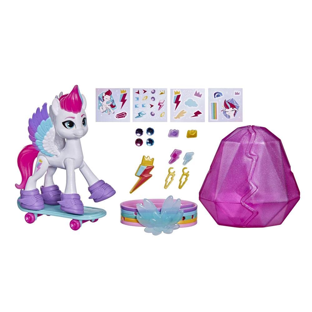 My Little Pony F2452 New Generation Crystal Adventure Zipp Storm 7.5cm White Pony with Surprise Accessories Friend Bracelet