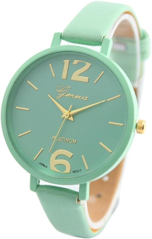 Start Women Faux Thin Leather Band Net Color Elegant Wrist Watch -Mint Green