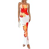 PRETTYGARDEN Strapless Bodycon Summer Dresses for Women 2026 Floral Mesh Tube Top Long Party Cocktail Dress Slit Side