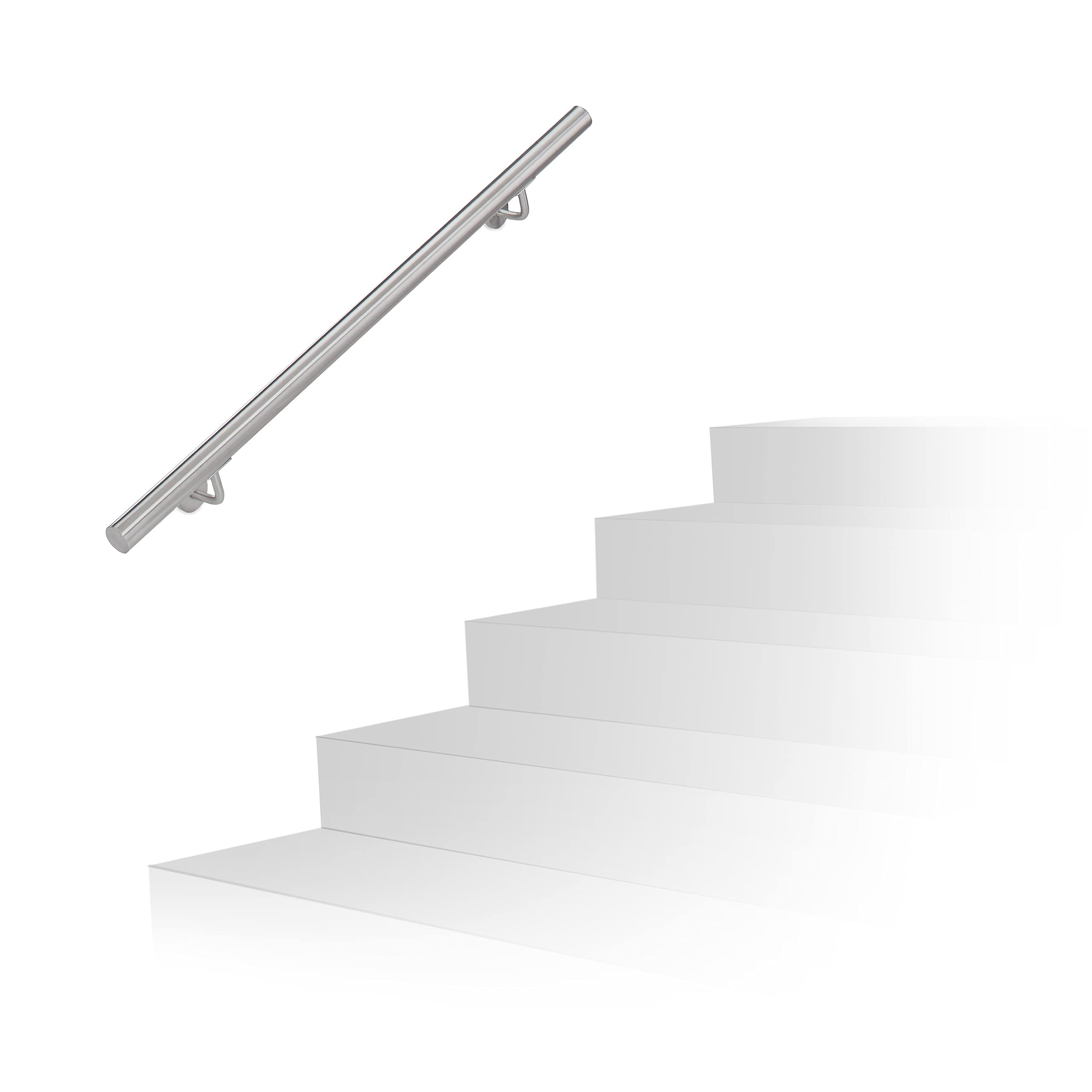 Relaxdays Handrail, Brushed Stainless Steel, Between 100 cm, Banister with Wall Holders and Metal Screws, Grey