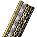 Hallmark Reversible Christmas Wrapping Paper Bundle, Black and Gold (Pack of 4, 150 sq. ft. ttl.) (5JXW1737)