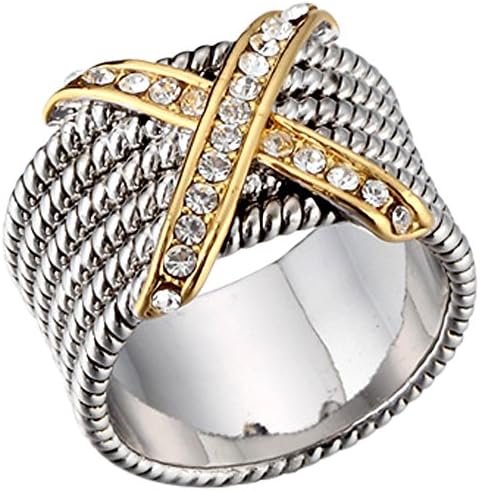 Designer Inspired-pave Crystal "X" Ring Silver Cable-sizes-7