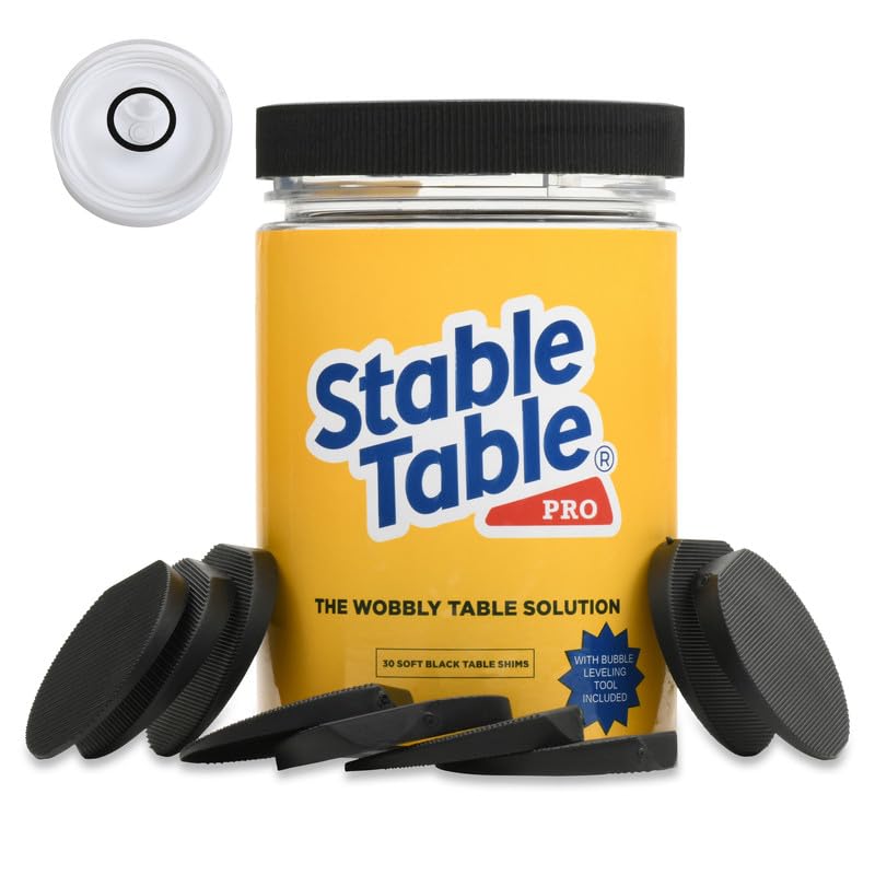 Photo 1 of Stable Table - Black Restaurant Table Leg 30 Shim Wedges with Bubble Leveler Premium Furniture Levelers Restaurant TableShims, Home Improvement DIY Levelers, Rubber Type Texture,