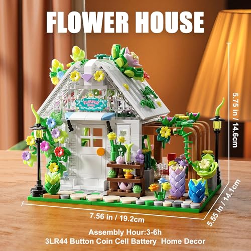 Uniiking® Flower House Building Set with Lights, Garden House Building Toy Kits Compatible with Trend, Creative Greenhouse Playset, Christmas Birthday Gift for Adults or Girls 8-12 Years(769PCS)