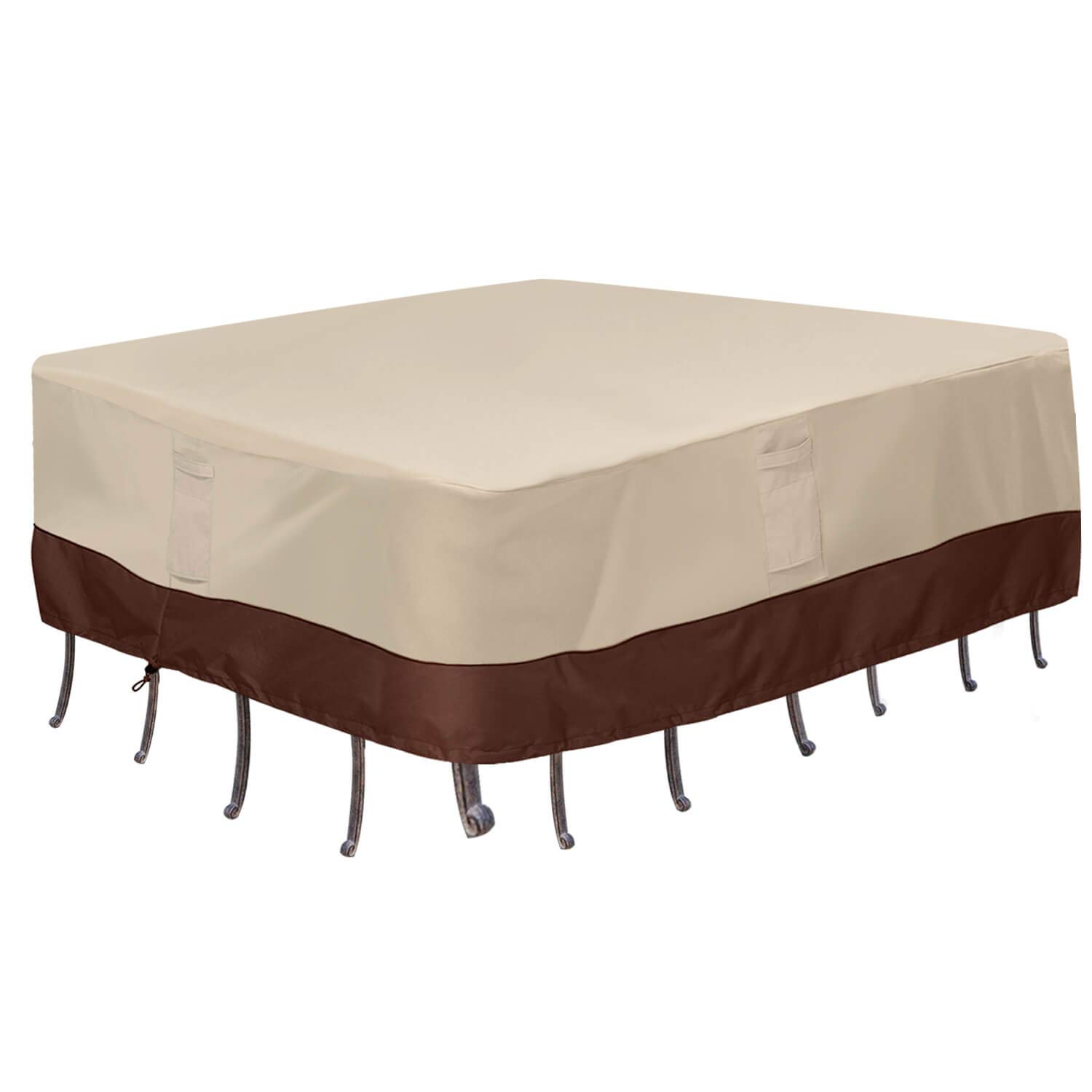 Vailge Waterproof Patio Furniture Set Cover, Lawn Patio Furniture Cover with Padded Handles, Patio/Outdoor Table Cover, Patio/Outdoor Dining Square Table Chairs Cover(Small,Beige & Brown)