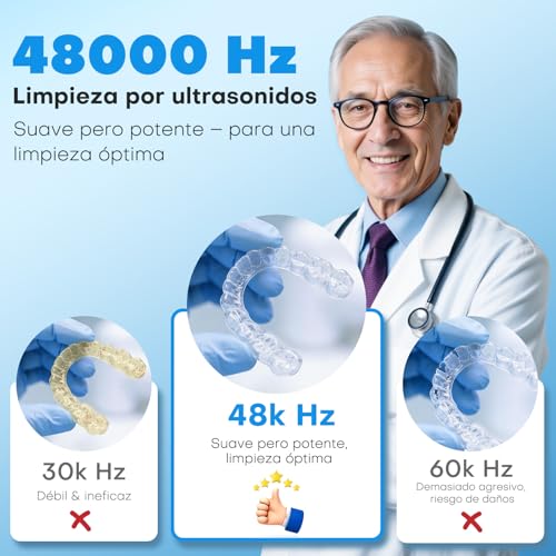 MEKO Limpiador Ultrasónico UV 48000 Hz para Férula Dental, Baño Ultrasónico 200 ml Silencioso con Temporizador Digital, Apto para Aparatos Dentales, Prótesis, Retenedores y Joyas de Plata