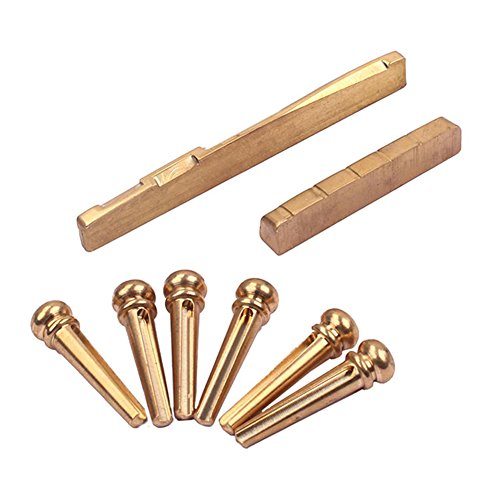 Ireav 6pcs Brass Guitar Fittings Solid String Pegs and Saddle Nut Slotted Flat Bottom for 6 String Acoustic Guitar Replacement Parts - Thumbnail 2