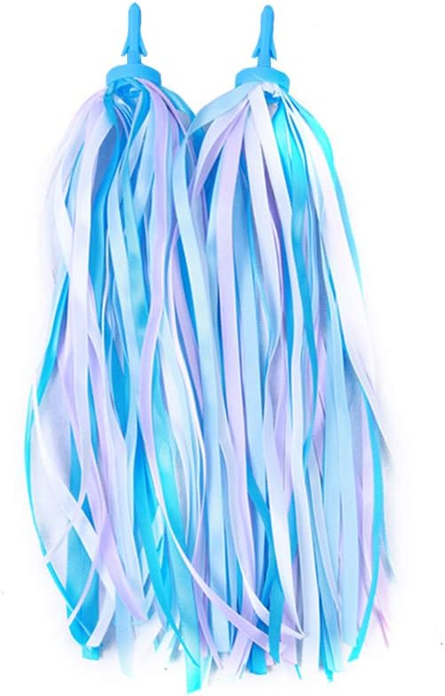 Kid's Rainbow Bike Streamers for Girls Boys 2 PCS Childrens Baby's Colorful Handlebar Bicycle Grips Tassel Ribbons,Carrier Accessories Easy Attach To Scooter's/tricycle's/bike's Handlebars -Blue