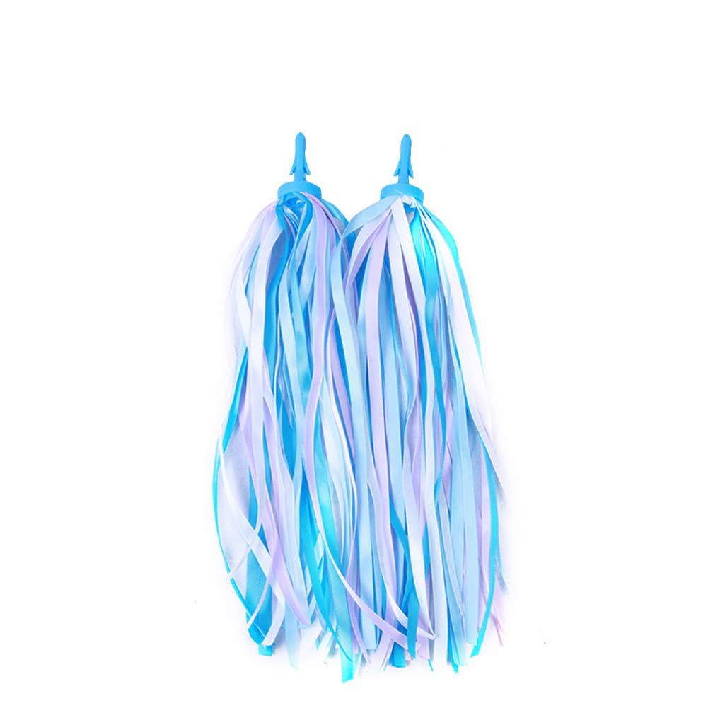 Kid's Rainbow Bike Streamers For Girls Boys, 2 PCS Childrens Baby's Colorful Handlebar Bicycle Grips Tassel Ribbons,Carrier Accessories Easy Attach To Scooter's/tricycle's/bike's Handlebars -Blue