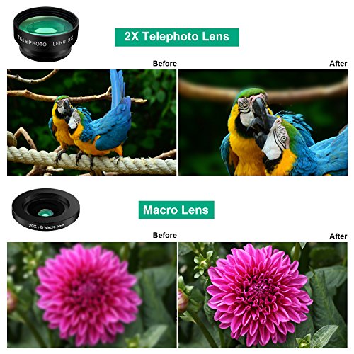 Phone Camera Lens Kit, 9 in 1 Zoom Universal Telephoto Lens+198° Fisheye lens + 0.36 Super Wide Angle Lens + 0.63X Wide Lens +20X Macro Lens + 15X Macro Lens + CPL + Kaleidoscope Lens + Starburst Lens