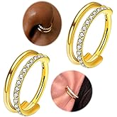 MODRSA Gold Cartilage Earrings For Women Helix Piercing Jewelry Double Hoop Earring Cartilage Hoop Second Hole Earrings For Women 16G Septum Ring Clicker Nose Ring 8mm Hinged Nose Hoops 2pcs