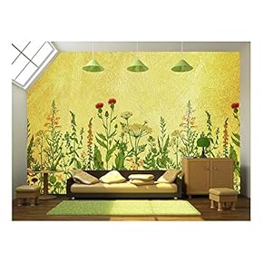 Large Wall Mural - Various Flowers on Yellow Textured Background | Self-Adhesive Vinyl Wallpaper/Removable Modern Wall Decor - 66x96 inches