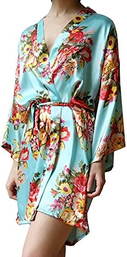 SYLYLJ Women's Satin Floral Short Kimono Robes for Bride and Bridesmaid Wedding Party Robes Nursing Gown