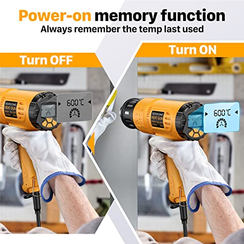 SEEKONE Professional Heat Gun 2000W 50℃-600℃ with Large Digital LCD Display, Variable Temperature Hot Air Gun with Ignition Memory, ℃-℉, Shutdown Delay Function