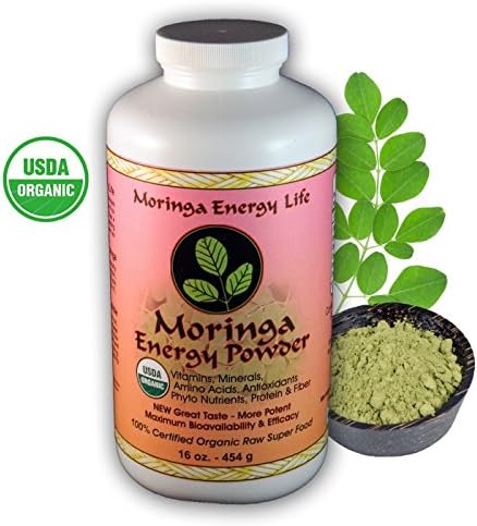 Moringa Energy Powder 1lb. USDA Organic Moringa Powder for Great Taste, Feel Energy &amp; Health by ingesting this 100% Pure and Natural Raw/Organic Blended Super Food. 112 Servings.