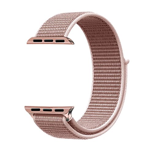 QIENGO Qifit New Nylon Sport Loop with Hook and Loop Fastener Adjustable Closure Wrist Strap Replacment Band for iwatch Apple Watch Series 1 /2 / 3,38mm,Rose Pink