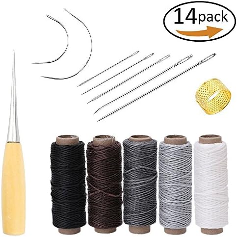 Yulakes 14pcs Leather Craft Tool Sewing Wax Thread Leather Sewing Supplies Canvas Sewing Tool Waxed Thread Set with 5pcs…