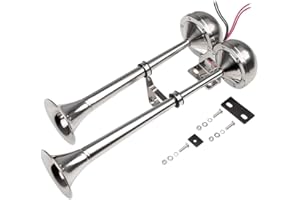 FARBIN Boat horn Waterproof Stainless Steel Dual Trumpet,Electric Horn for 12v Boats Ship Sailboat Yacht Off-Road Vehicle Truck SUV RV Vans Touring Car (Stainless steel double tube, 12V)