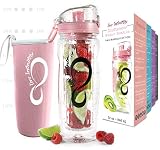 Live Infinitely 32 oz. Fruit Infuser Water Bottles with Time Marker, Insulation Sleeve & Recipe eBook - Fun & Healthy Way to Stay Hydrated (Rose Gold Timeline)