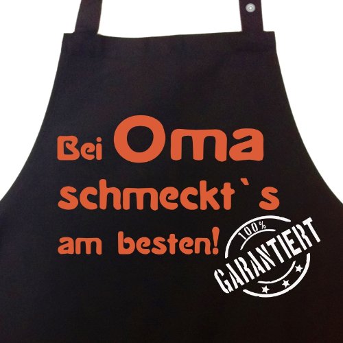 Bei OMA schmeckt`s am besten! Garantiert! – Kochschürze, Latzschürze mit verstellbarem Nackenband und Seitentasche – Die Geschenkidee!