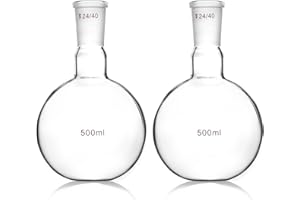 QWORK Glass 500ml Single Neck Flat Bottom Boiling Flask, with 24/40 Standard Joint, 2 Pack Heavy Wall Distillation Receiving 