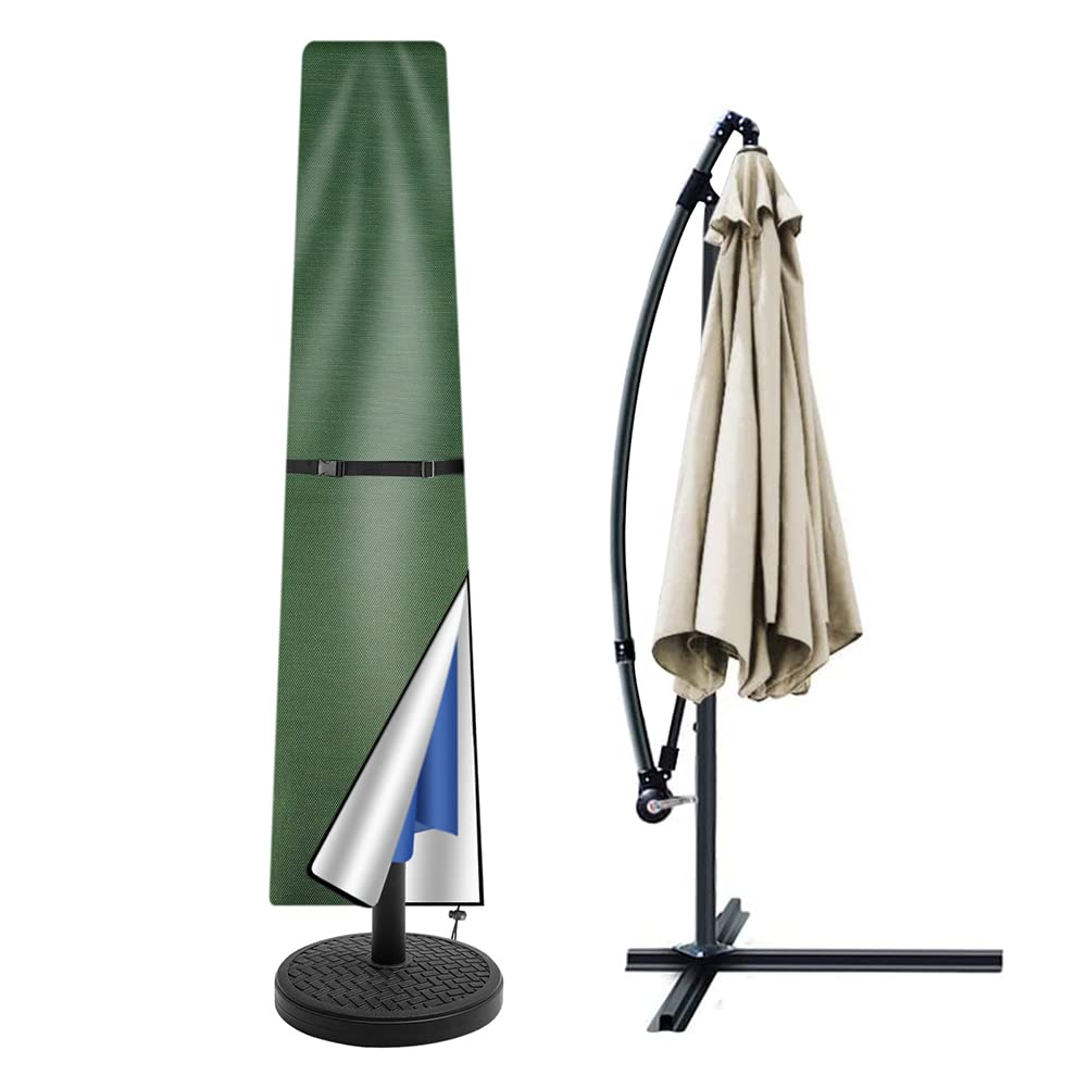Teynewer Parasol Cover Waterproof, Straight Parasol Protective Covers with Telescopic Pole and Zipper Fit for 2 to 3 m Large Umbrella Patio Parasol Weatherproof UV-Anti Windproof, Green