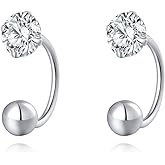 SLUYNZ 925 Sterling Silver Small CZ Half Hoop Earrings for Women Teens Tiny CZ Open Hoop Earrings Huggie Cartilage Helix Piercing Ball Screw Backs