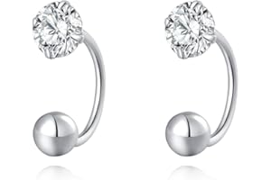SLUYNZ 925 Sterling Silver Small CZ Half Hoop Earrings for Women Teens Tiny CZ Open Hoop Earrings Huggie Cartilage Helix Piercing Ball Screw Backs