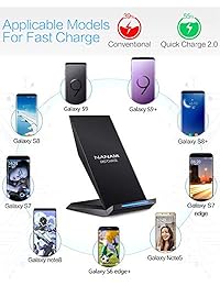 Cargador inalámbrico de carga rápida, NANAMI Qi soporte de carga para Samsung S7, S7 Edge, Note 5, S6 Edge Plus y todos los dispositivos Qi compatibles sin adaptador de CA, Negro