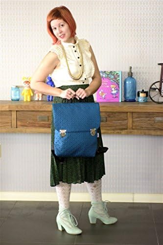 Turquoise Women Vegan Backpack, Made from Waterproof Wetsuit Fabric, Lightweight Retro Style Ipad Bag, Handmade Designer