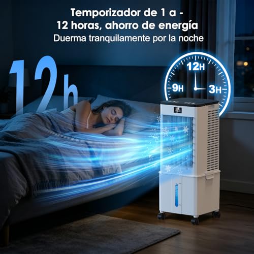 10L Portable Air Conditioner, 4 in 1 Air Cooler Fan with 4 Modes and 3 Speeds, 12H Timer, Integrated Wheels, Mobile Air Conditioner for Home (Graphite Black)