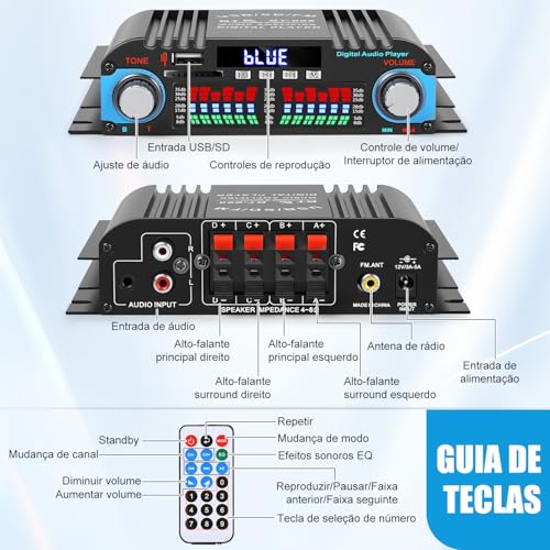Mini Amplificador de Potência Bluetooth 5.0, Amplificador de Áudio estéreo, HiFi Amplificador Digital de Áudio, Sistema de Amplificador de Potência, Placa Amplificadora de Potência Estéreo