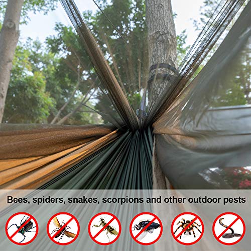 Camping Hammock with Mosquito Net, Lightweight Nylon Double Hammock, Portable Parachute Hammock for Backpacking, Travel, Beach, Backyard, Hiking - 2 Carabiners and Tree Straps(Green,78''W x 118''L)